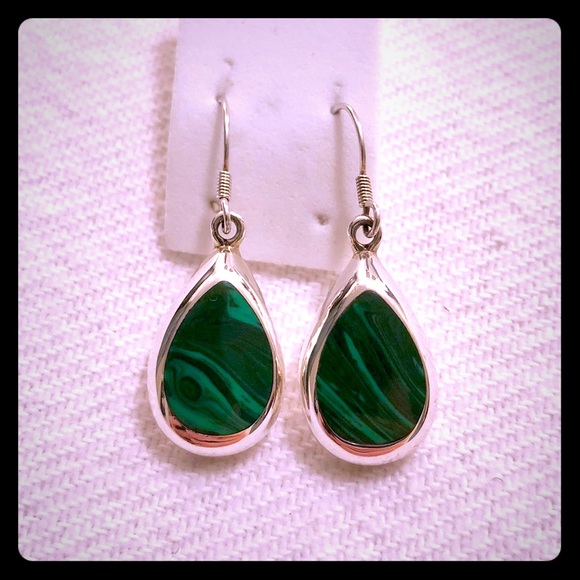 Jewelry - Silver Malachite Teardrop Earrings